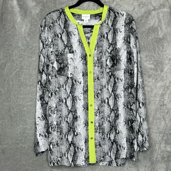 Jaclyn Smith Tops - Jaclyn Smith Womens Top XL Gray Snake Print Button Up Long Sleeve V Neck